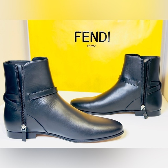 Fendi Vitelo O’Lock Men’s Ankle Leather Boots Black Size 10.5 New! Retail$1200 main image 12
